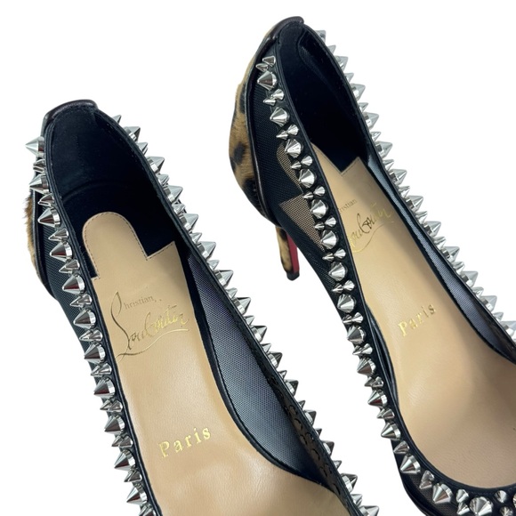 CHRISTIAN LOUBOUTIN Galativi Spikes 85 Leopard Mesh Heels Pump 37 - 7US - Picture 7 of 11